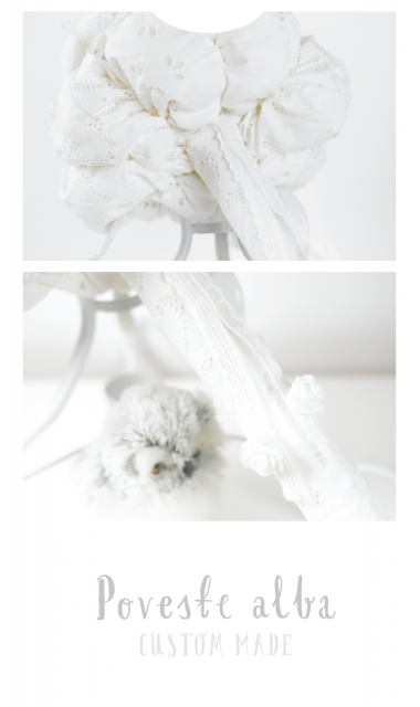 Lumanare de botez cu dantela alba, 65x4cm,  Poveste alba  1
